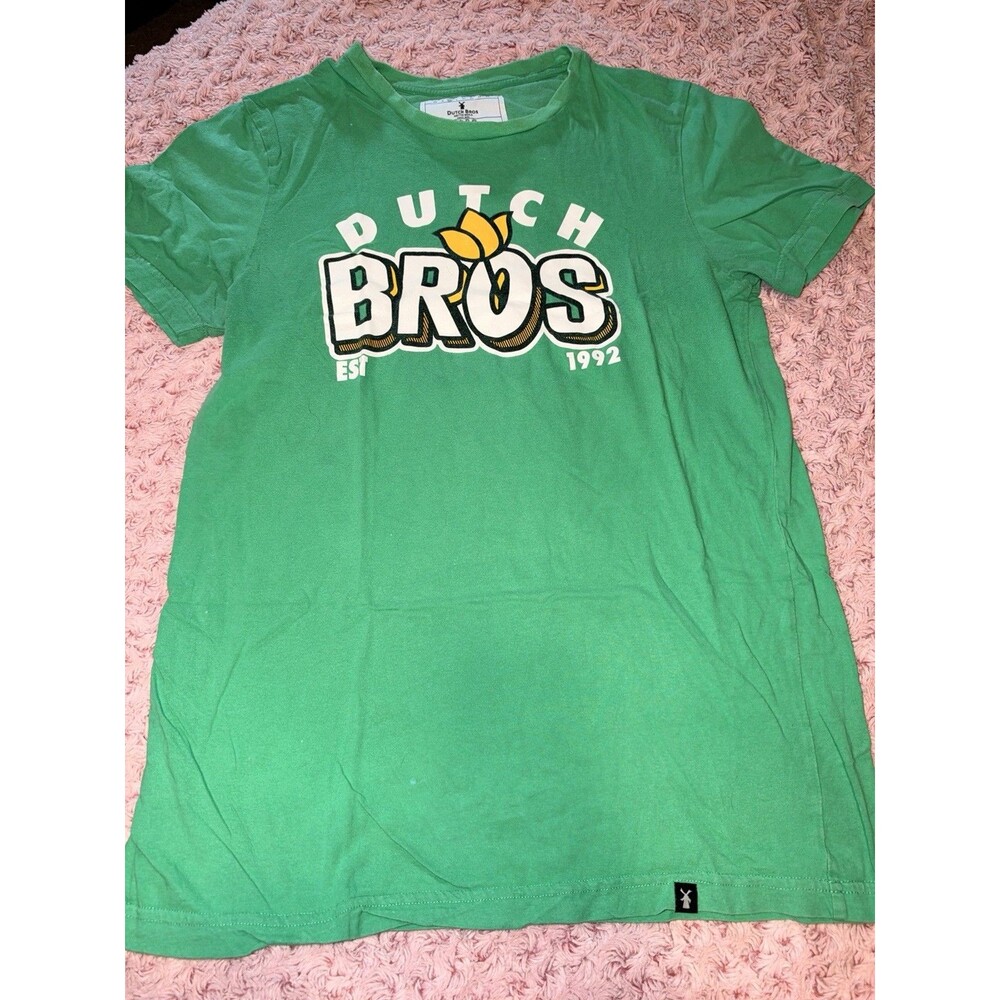 Dutch Bros Coffee T-Shirt Top Medium Green Short Sleeve Tulip Est 1992